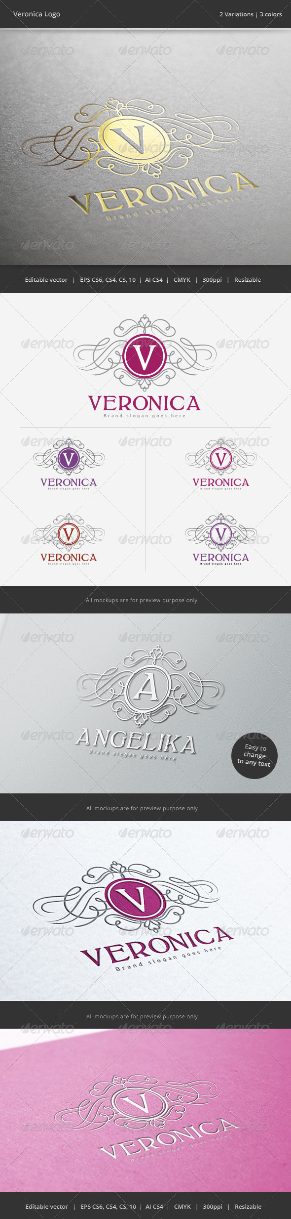 Veronica Letter Crest Logo, Logo Templates | GraphicRiver