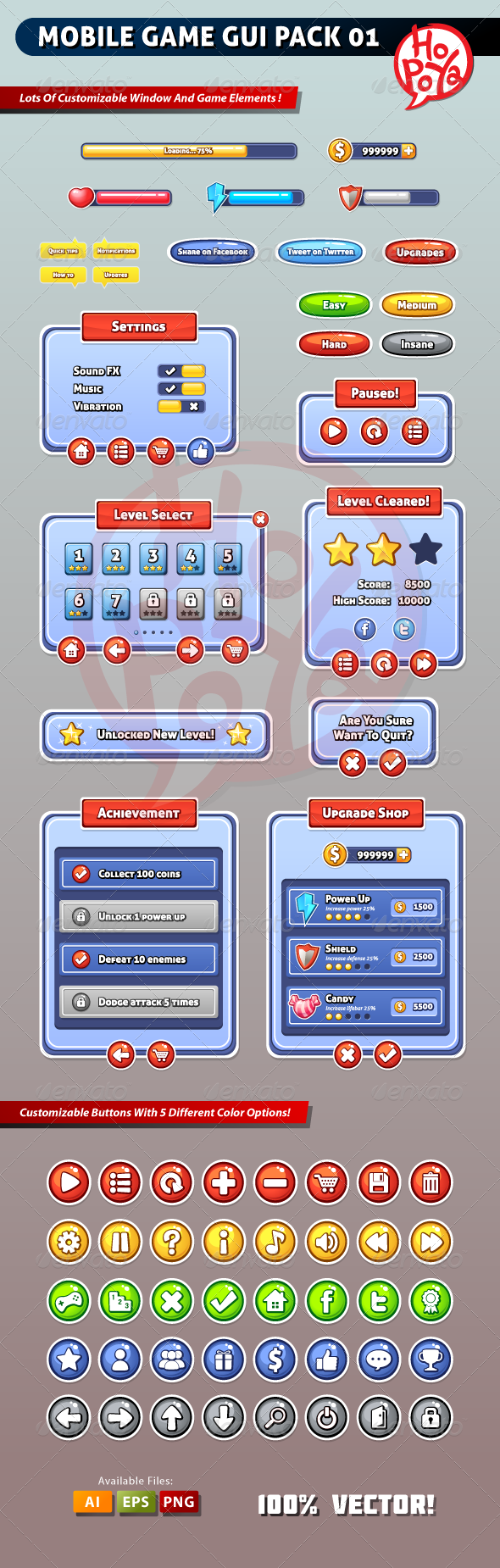 Mobile Game GUI Pack 01, Game Assets | GraphicRiver