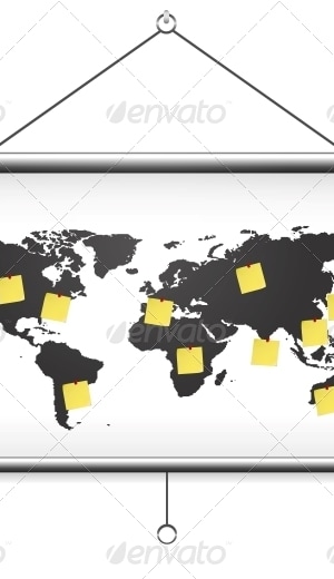 Projector Screen Map World and Note, Vectors | GraphicRiver