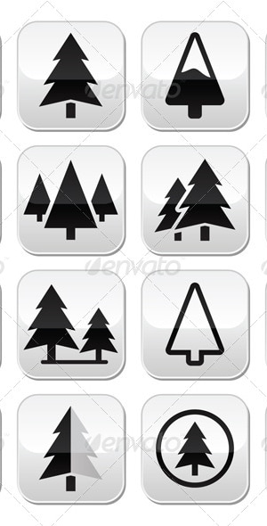 Pine Tree Vector Buttons Set , Vectors | GraphicRiver