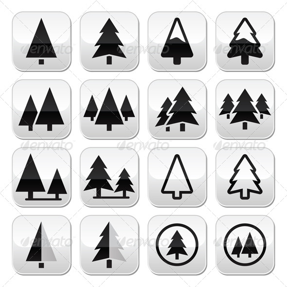 Pine Tree Vector Buttons Set , Vectors | GraphicRiver