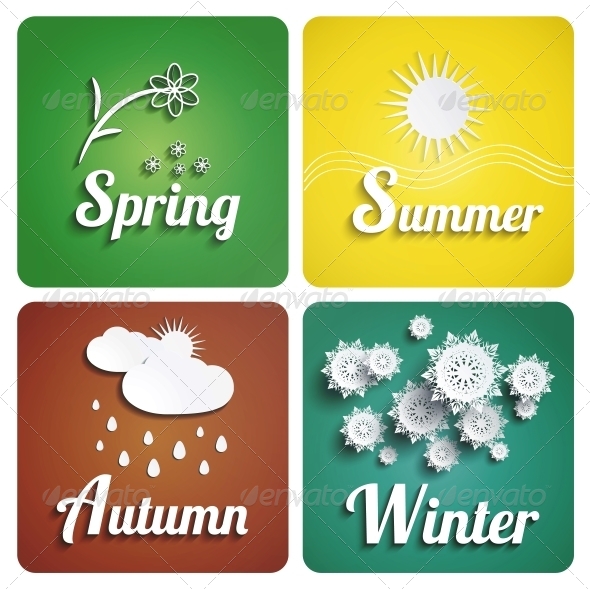 Seasons Flat Design with Long Shadow, Vectors | GraphicRiver