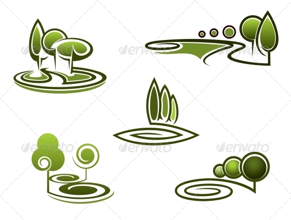 Green Trees Elements for Landscape Design, Vectors | GraphicRiver