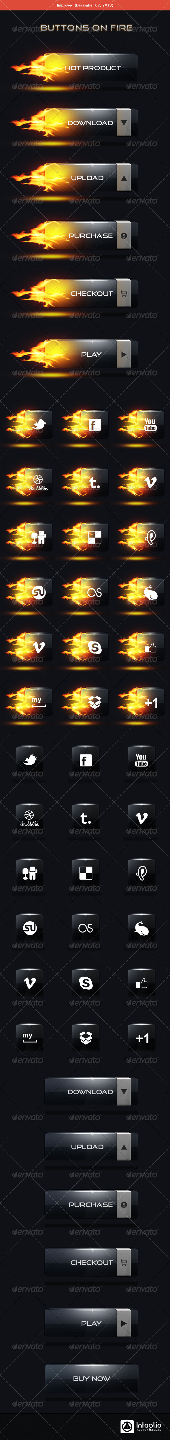 3D Glass Buttons On Fire, Web Elements | GraphicRiver
