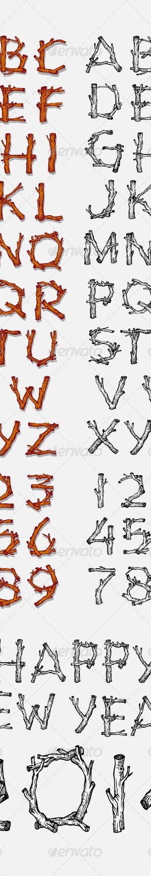 Tree Branch Alphabet, Vectors | GraphicRiver