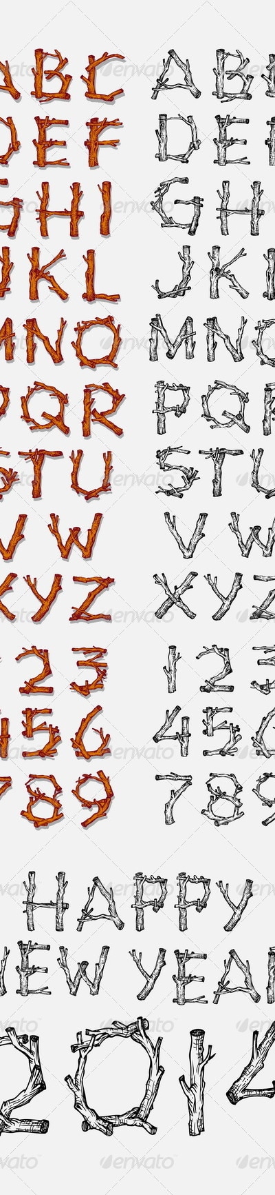 Tree Branch Alphabet, Vectors | GraphicRiver