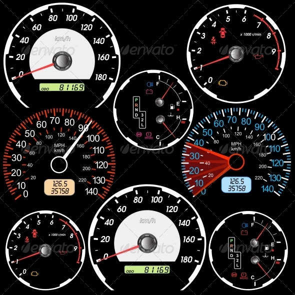 Set of Car Speedometers for Racing Design, Vectors | GraphicRiver