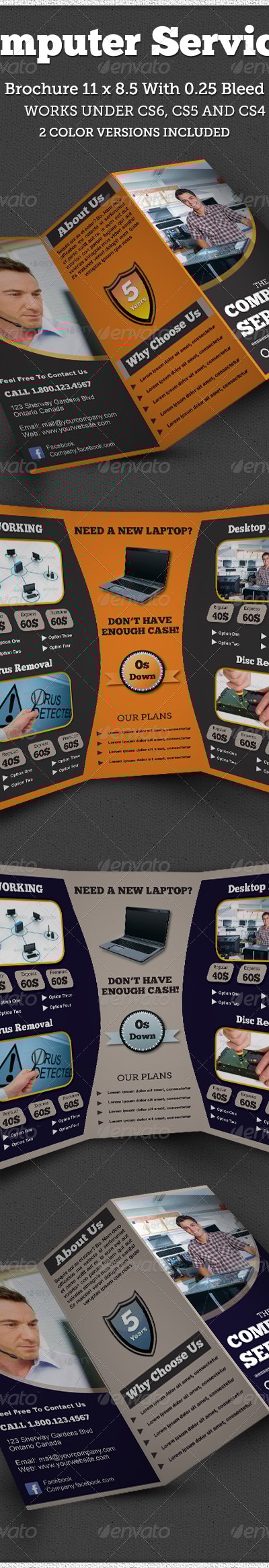 Computer Service Trifold Brochure Indesign, Print Templates | GraphicRiver