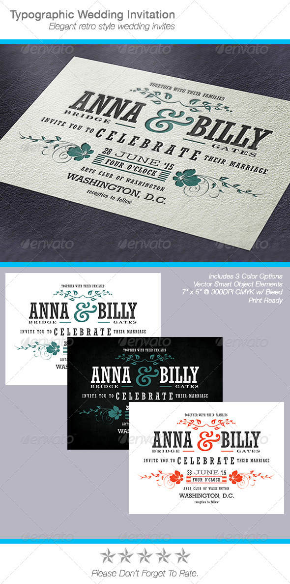 Typographic Wedding Invitation, Print Templates | GraphicRiver