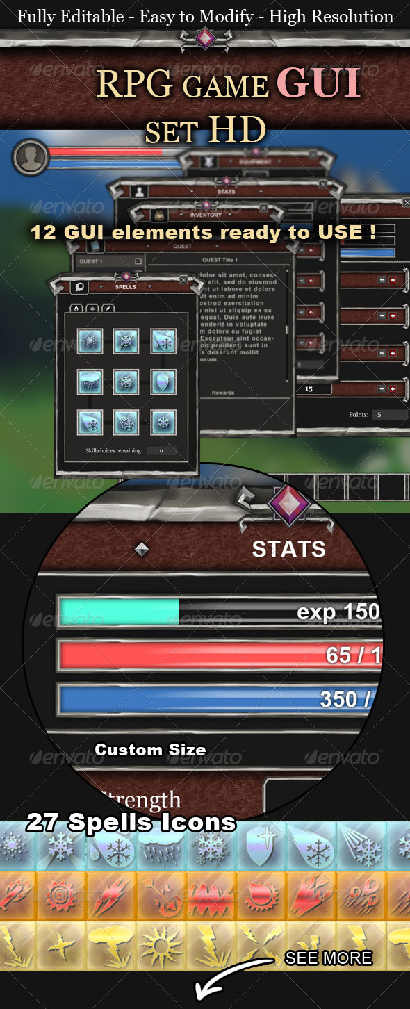 RPG Game UI Set HD, Web Elements | GraphicRiver