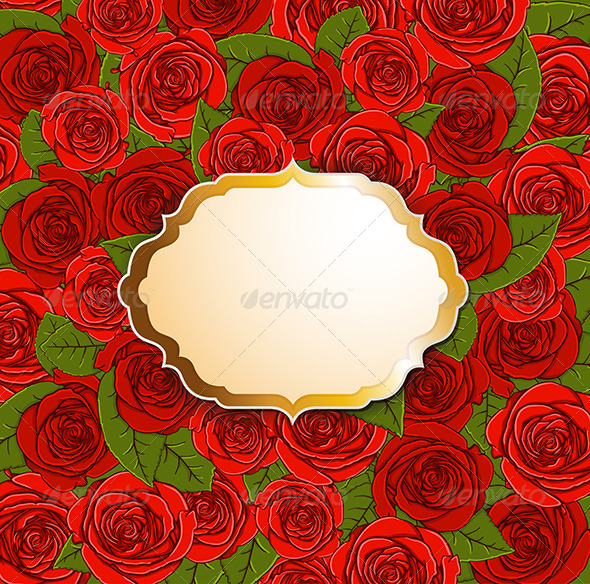 Background with Red Roses and Label, Vectors | GraphicRiver