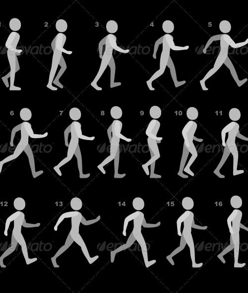 Phases of Step Movements Walking Sequence, Vectors | GraphicRiver