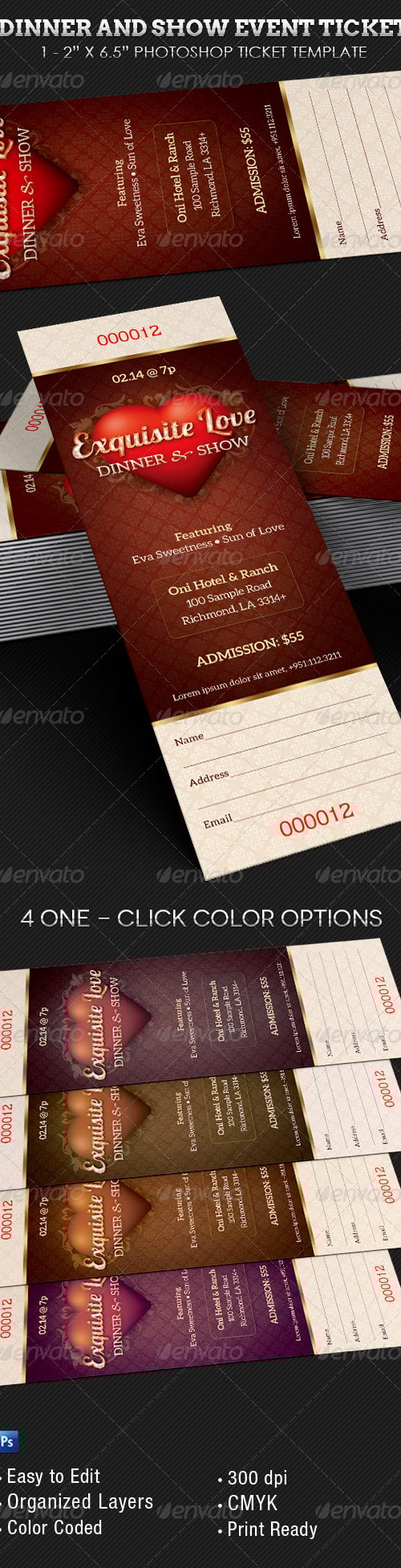 Dinner and Dance Event Ticket Template, Print Templates | GraphicRiver