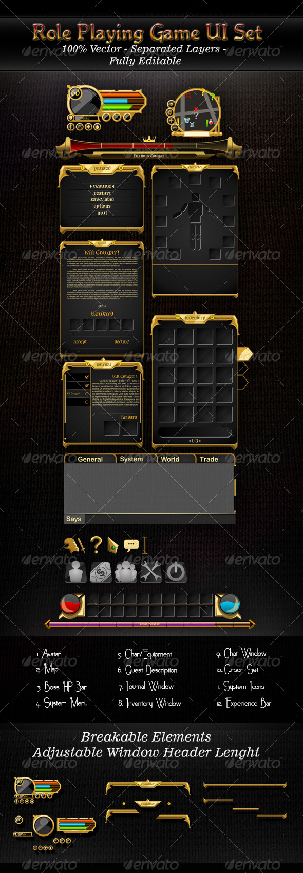 RPG UI Set, Game Assets | GraphicRiver