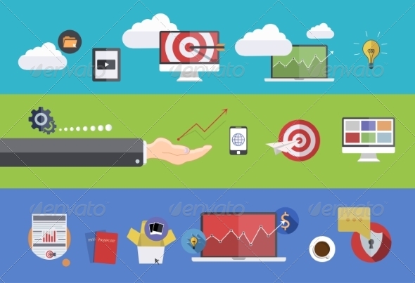 Flat Modern Icons on Sample Background, Vectors | GraphicRiver