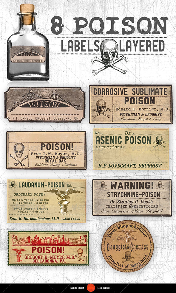 8 Editable, Layered Poison Labels, Graphics | GraphicRiver