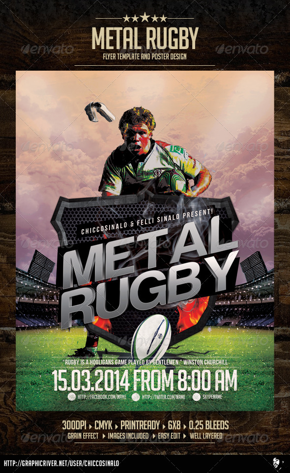 Metal Rugby Flyer Template, Print Templates | GraphicRiver