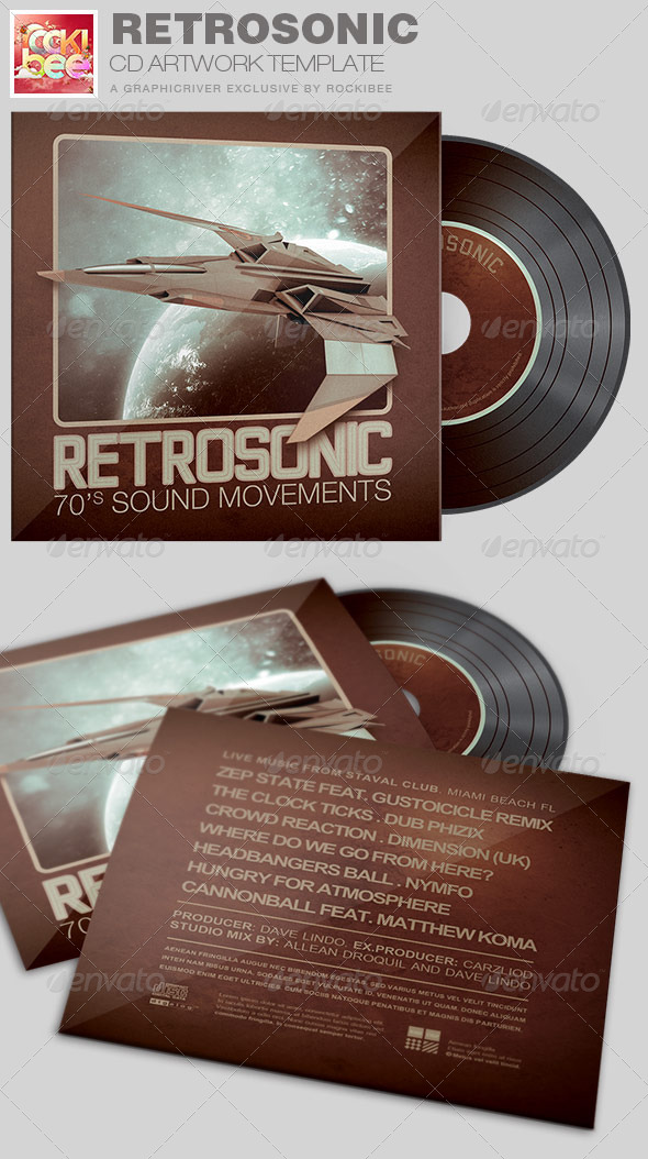 RetroSonic CD Artwork Template, Print Templates | GraphicRiver