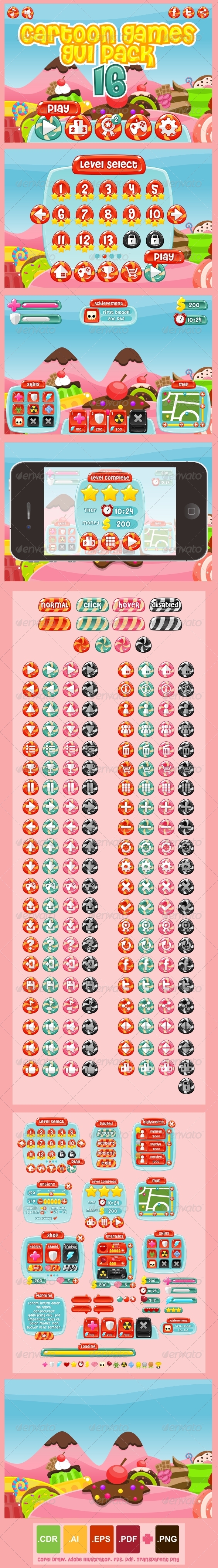 Cartoon Games GUI Pack 16, Vectors | GraphicRiver