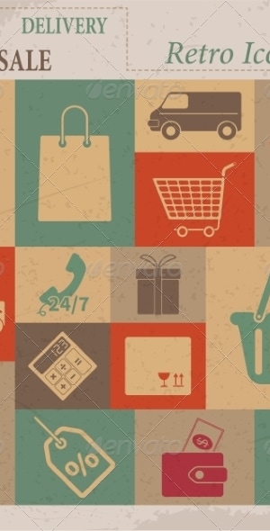 Shopping Flat Retro Icons, Vectors | GraphicRiver