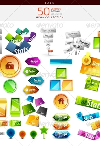 Collection of Colorful Buttons, Icons, Stickers, Vectors | GraphicRiver