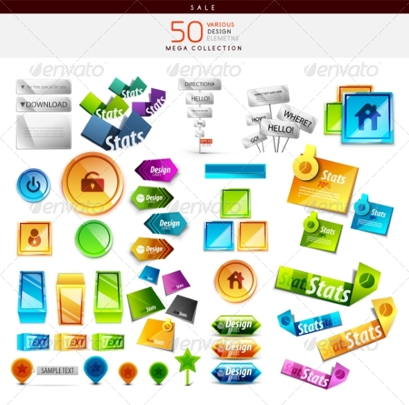 Collection of Colorful Buttons, Icons, Stickers, Vectors | GraphicRiver