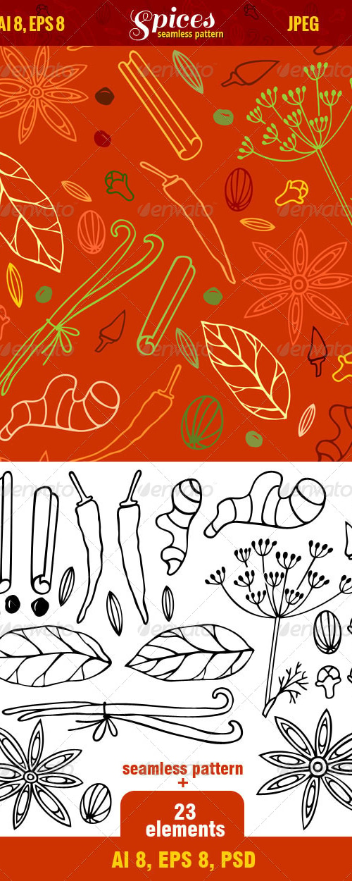 Seamless Pattern of Spices, Vectors | GraphicRiver