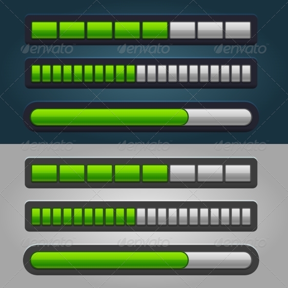 Green Striped Progress Bar Set, Vectors | GraphicRiver