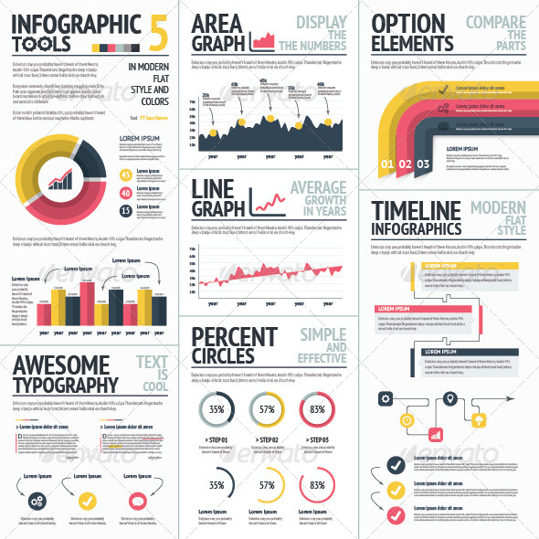 Red and Yellow Infographic Elements Set 5 Vector, Infographics ...