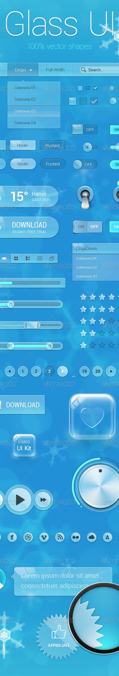 Glass UI Kit, Web Elements | GraphicRiver