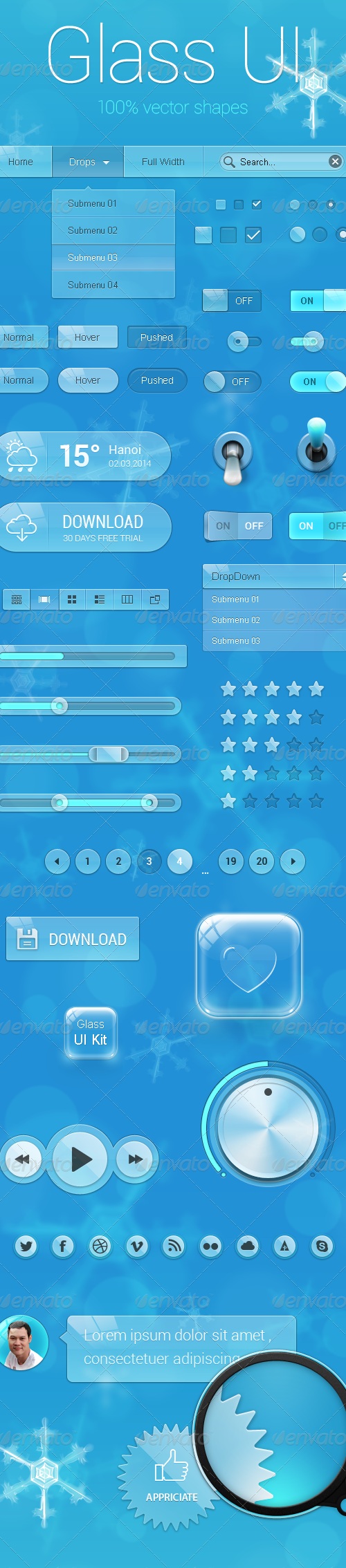 Glass UI Kit, Web Elements | GraphicRiver