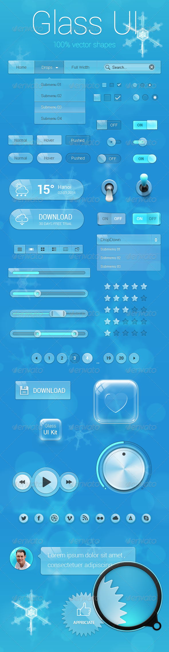 Glass UI Kit, Web Elements | GraphicRiver