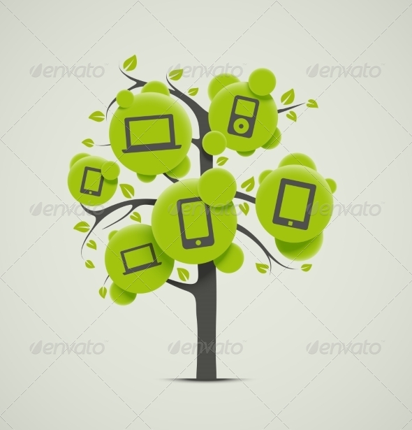 Tree with Electronic Icons, Vectors | GraphicRiver