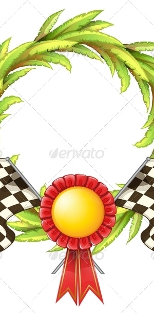 Wreath and ribbon with two racing flags, Vectors | GraphicRiver