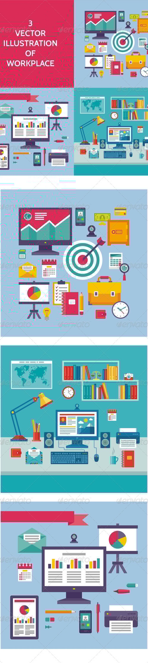 3 Illustrations of Workplace, Vectors | GraphicRiver