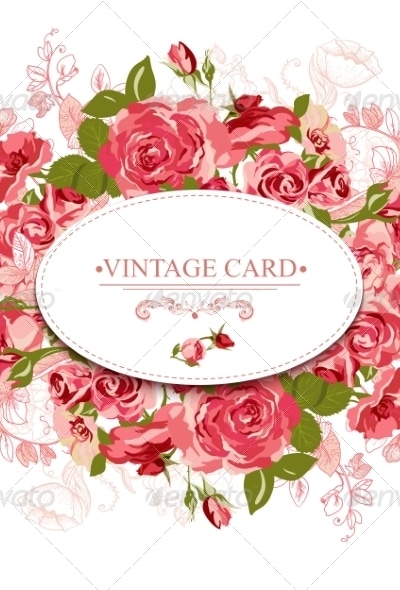 Vintage Floral Card with Roses , Vectors | GraphicRiver