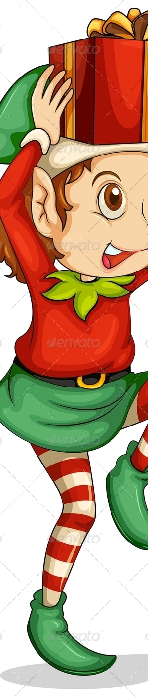 An Elf with a Gift Above his Head, Vectors | GraphicRiver