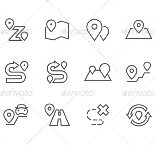 Outline Route Icons, Icons | GraphicRiver