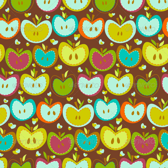 Seamless Pattern With Vintage Apples, Vectors | GraphicRiver