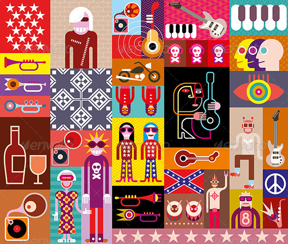 Rock Music Collage, Vectors | GraphicRiver