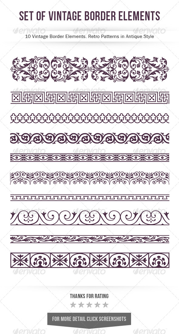 Set of Vintage Border Elements, Vectors | GraphicRiver