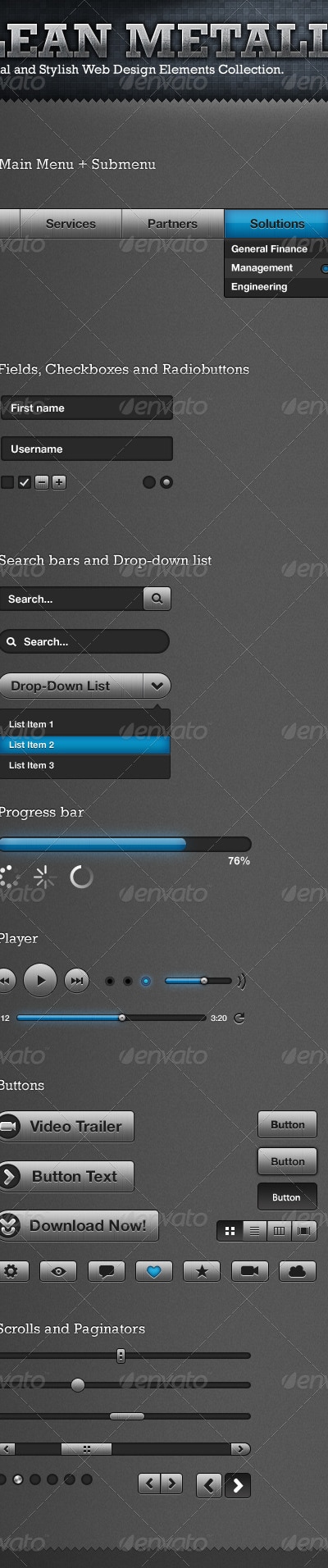 Clean Metall Interface, Web Elements | GraphicRiver