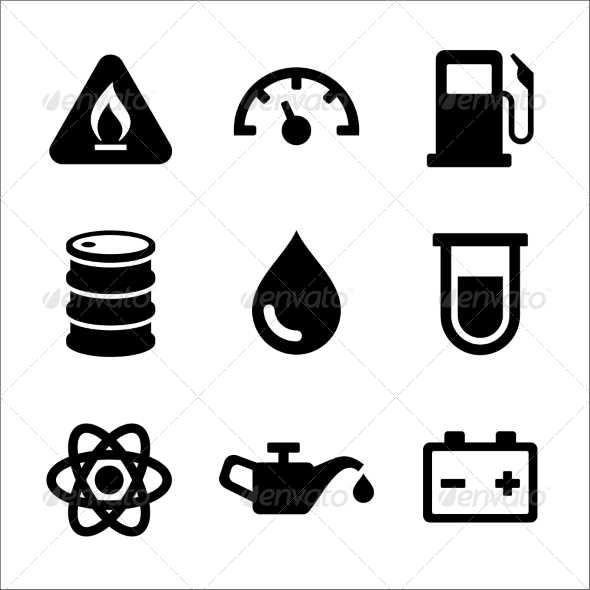 Gasoline Diesel Fuel Service Station Icons Set, Icons | GraphicRiver