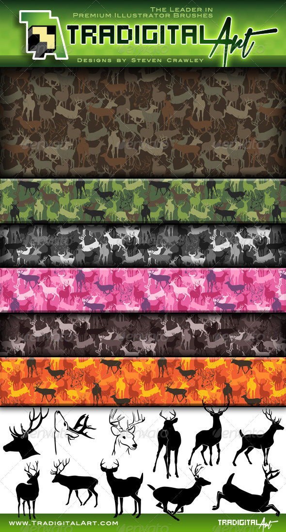 Buck & Bull (Deer & Elk Camo) Pattern Set +, Vectors | GraphicRiver