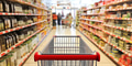 Shopping trolley, empty, with red handle on blur supermarket aisle background. 3d illustration Shopping trolley, empty, with red handle on blur supermarket aisle background. 3d illustration - PhotoDune Item for Sale