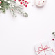 Elegant Christmas frame of decorations, fir on white background, copy space. Elegant Christmas frame of decorations, fir on white background, copy space. - PhotoDune Item for Sale
