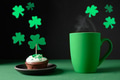 Irish coffee in green cup and special cupcakes for St Patrick s Day. Irish coffee in green cup and special cupcakes for St Patrick s Day. - PhotoDune Item for Sale