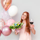 young millennial woman hold balloons,flowers bouquet,wine glass celebratin birthday party young millennial woman hold balloons,flowers bouquet,wine glass celebratin birthday party - PhotoDune Item for Sale