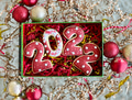 Flat lay overhead of homemade baked 2022 Christmas cookies on festive textured colorful background Flat lay overhead of homemade baked 2022 Christmas cookies on festive textured colorful background - PhotoDune Item for Sale