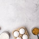 Baking background with cooking ingredients includes flour, sugar, eggs, and a wooden rolling pin. Baking background with cooking ingredients includes flour, sugar, eggs, and a wooden rolling pin. - PhotoDune Item for Sale